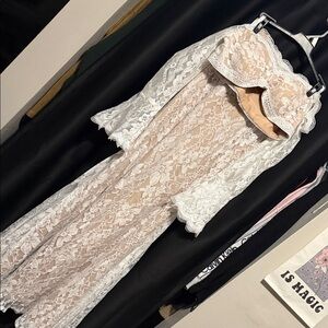 Lace Off-Shoulder Long Sleeve Bralette - White/Cream 2 piece bridal set